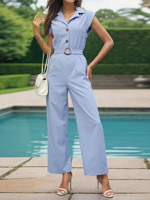 Lapel Commuting Clean Straight Jumpsuit