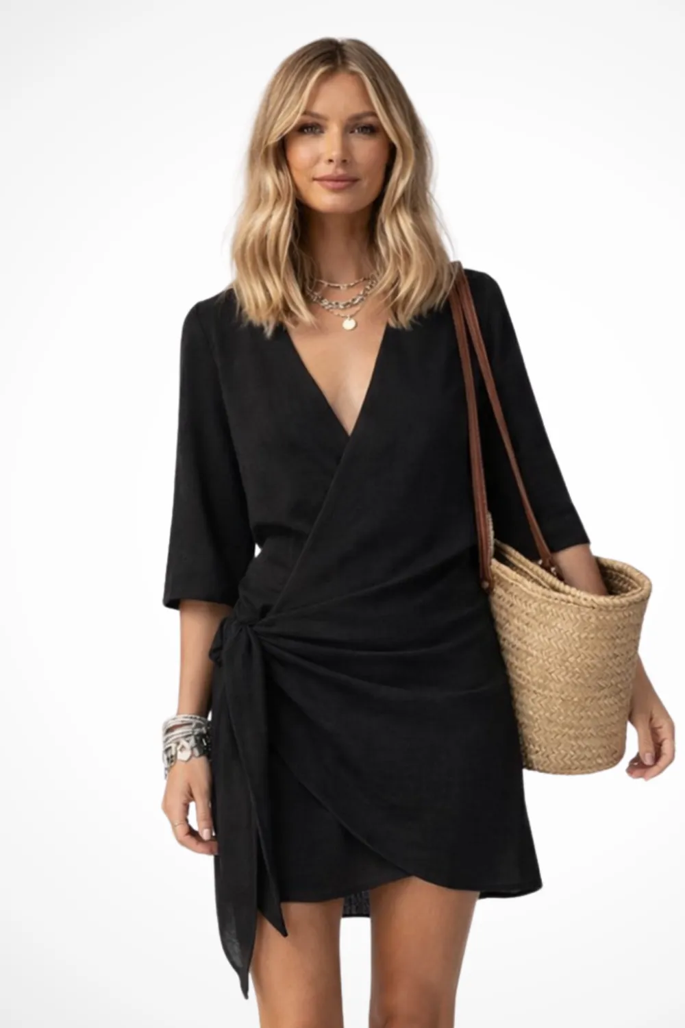  Wrap Mini Dress Tie Waist