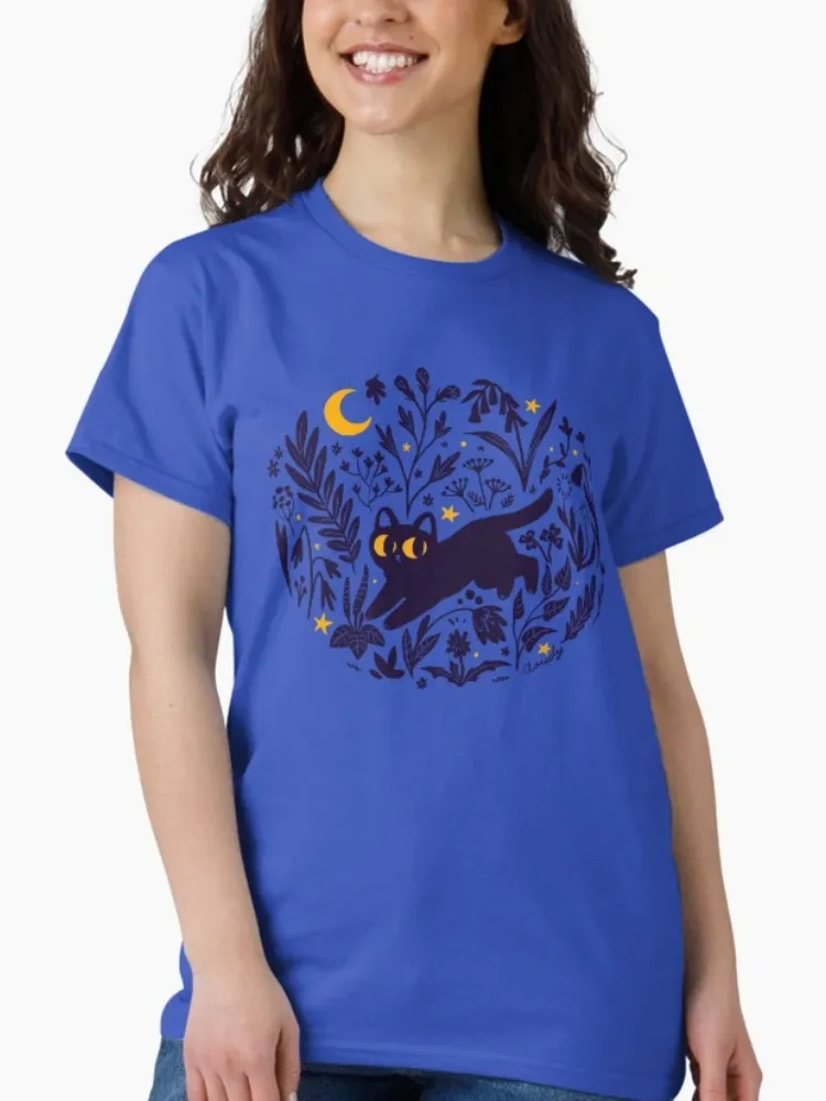 Lady's Creative Cat Flower Print Round-neck Short-Sleeved T-Shirt