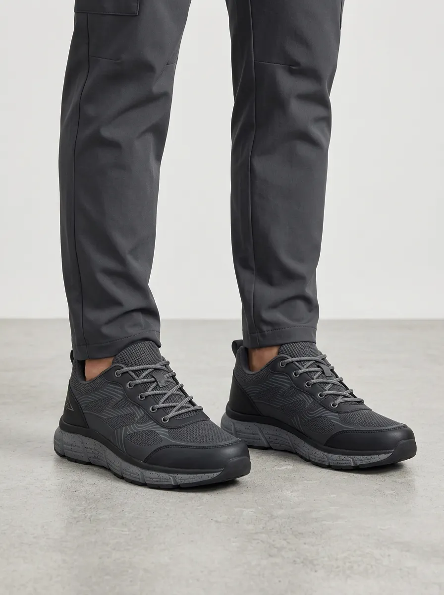 Men's Charcoal Grey Sporty Minimalist Geometric Athletic Sneakers