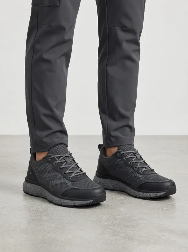 Men's Charcoal Grey Sporty Minimalist Geometric Athletic Sneakers