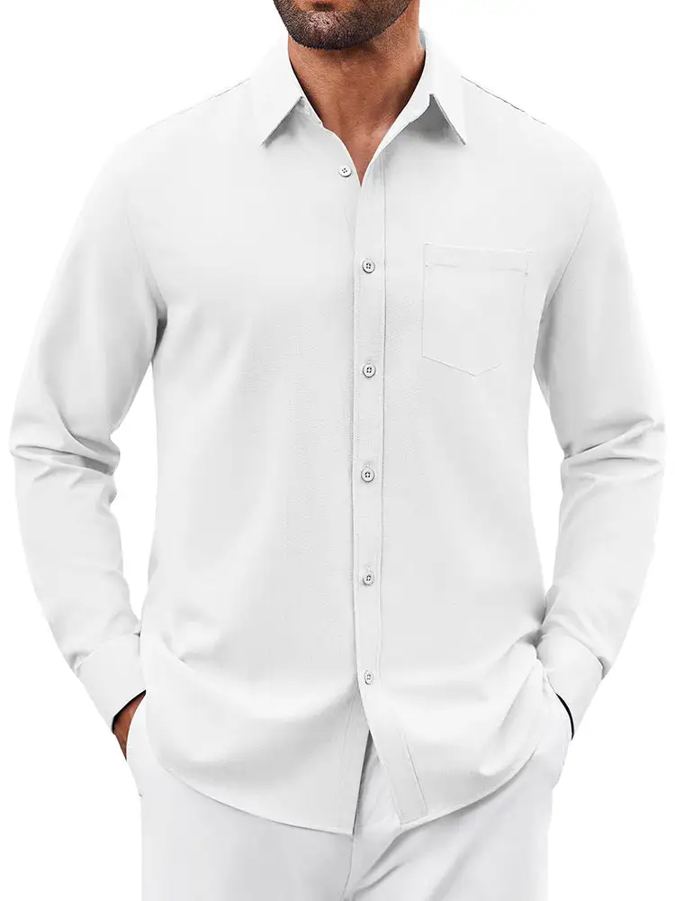 Button Down Clean Placket Dress Shirt