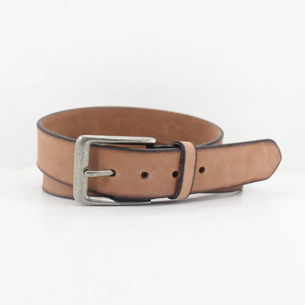 Tipped Metal Buckle Leather Belt