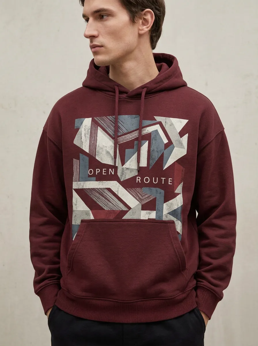 Unisex Open Route Pattern Print Hoodie