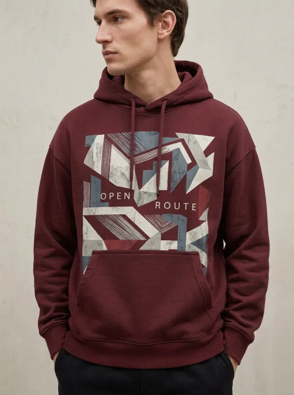 Unisex Open Route Pattern Print Hoodie