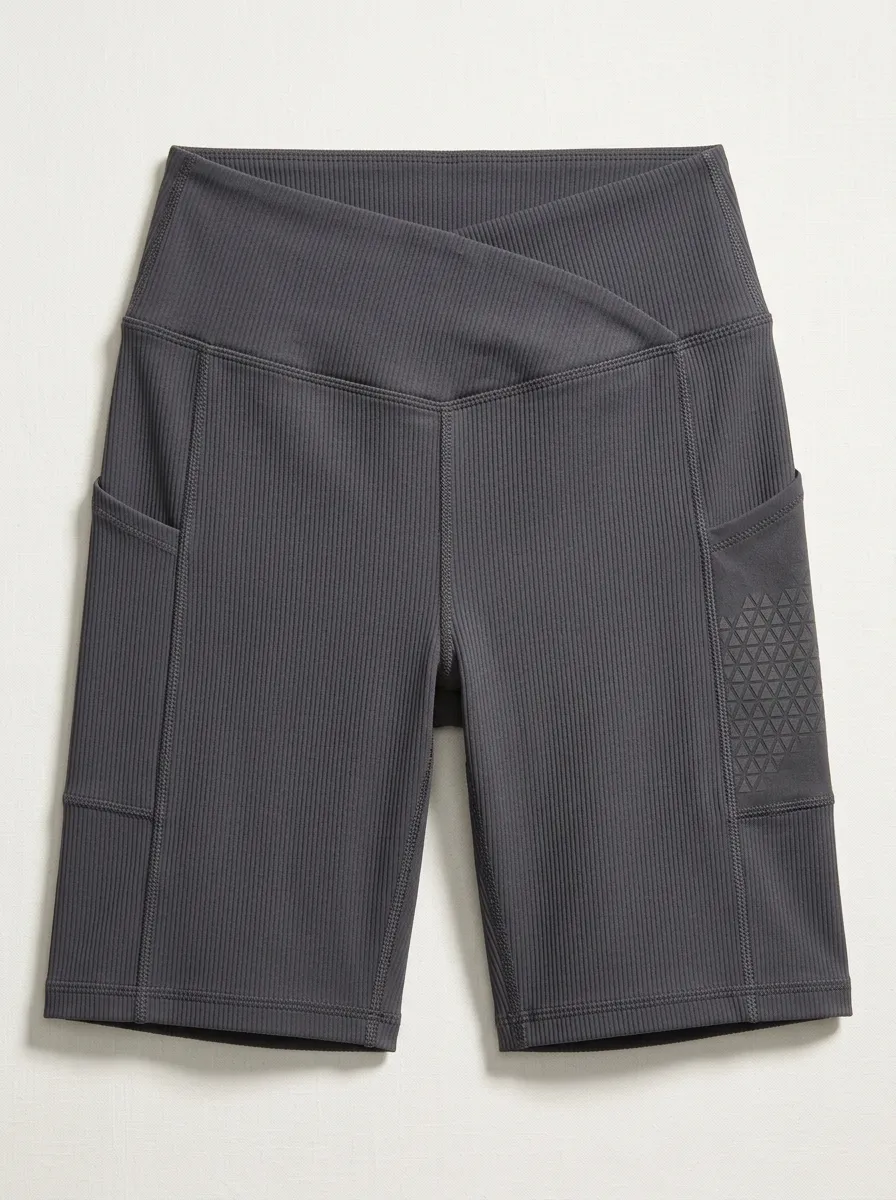 Women's Motion Yoga Fitness Geometric Pattern Printed Ribbed Biker Shorts