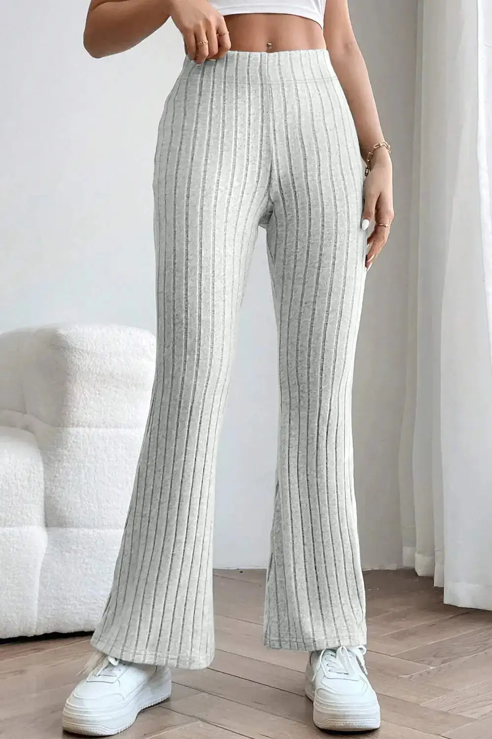 Flare High Waist Ribbed Cropped Pants