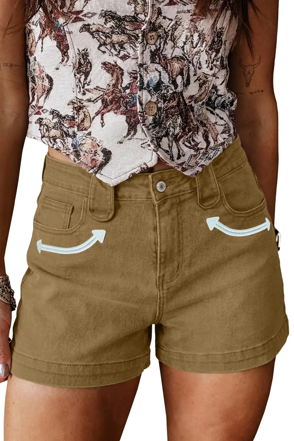 High-Waist Pocketed Denim Shorts