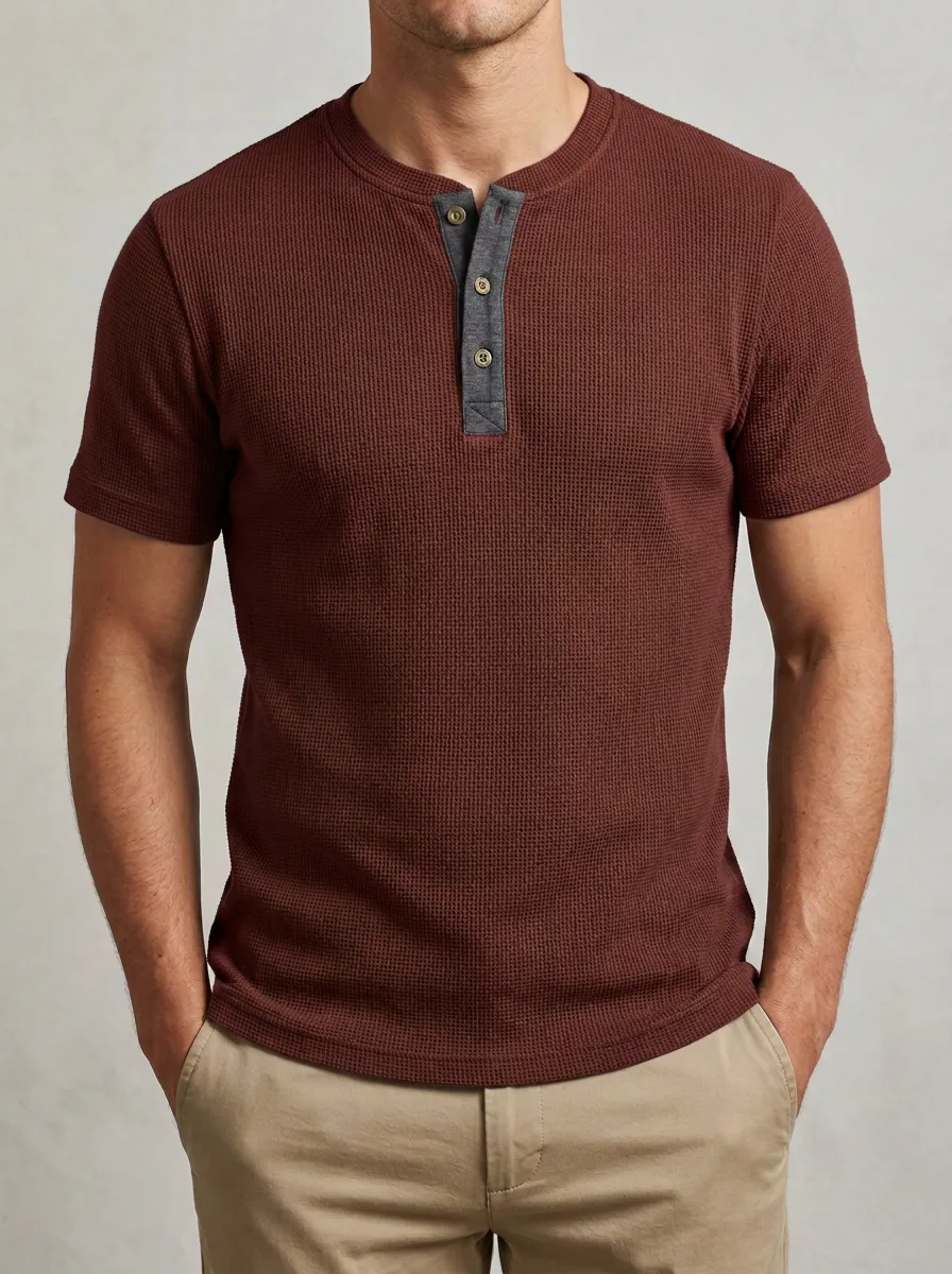 Modern Detailed Men's Short-Sleeve Henley Shirt