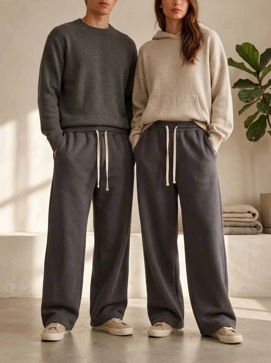 Unisex Drawstring Loose-Fit Wide-Leg Track Pants
