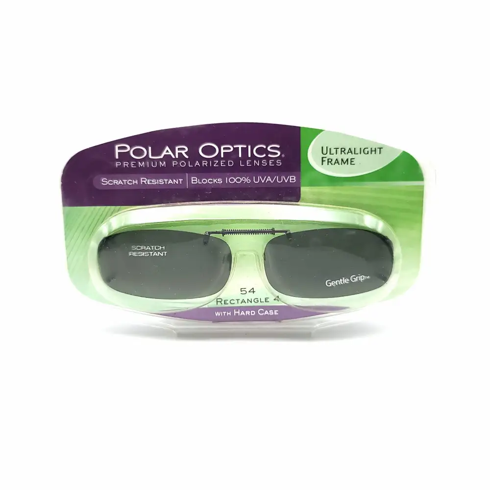 Frameless 54mm Rectangular Polarized Clip-On Sunglasses with Hard Case