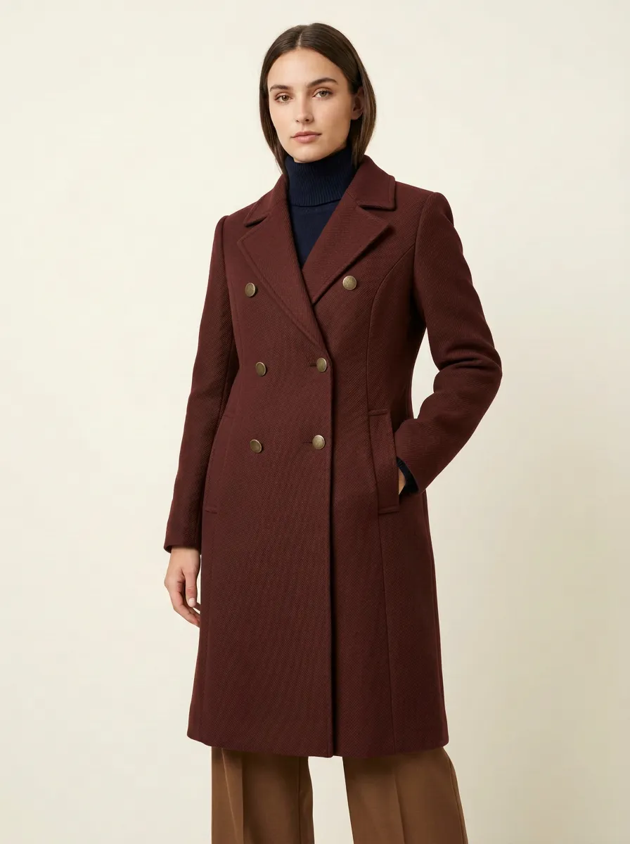 Women's Olive Green Double-Breasted Wool-Blend Trench Coat