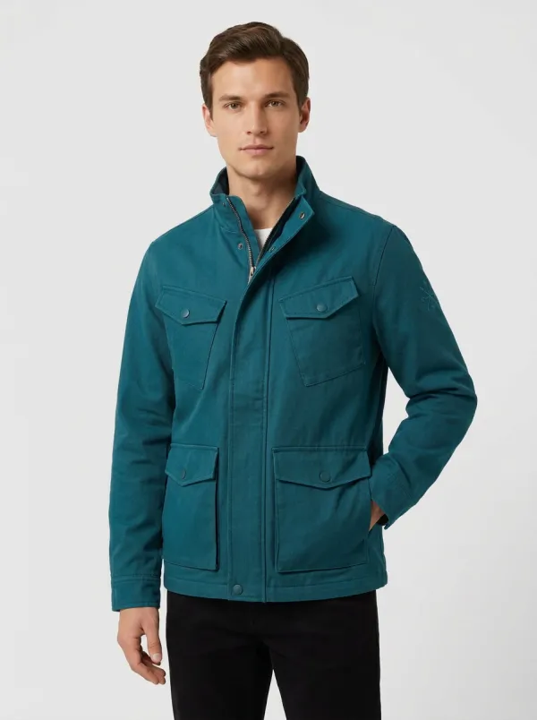 Men's Military Style Compass Logo Printed Field Jacket