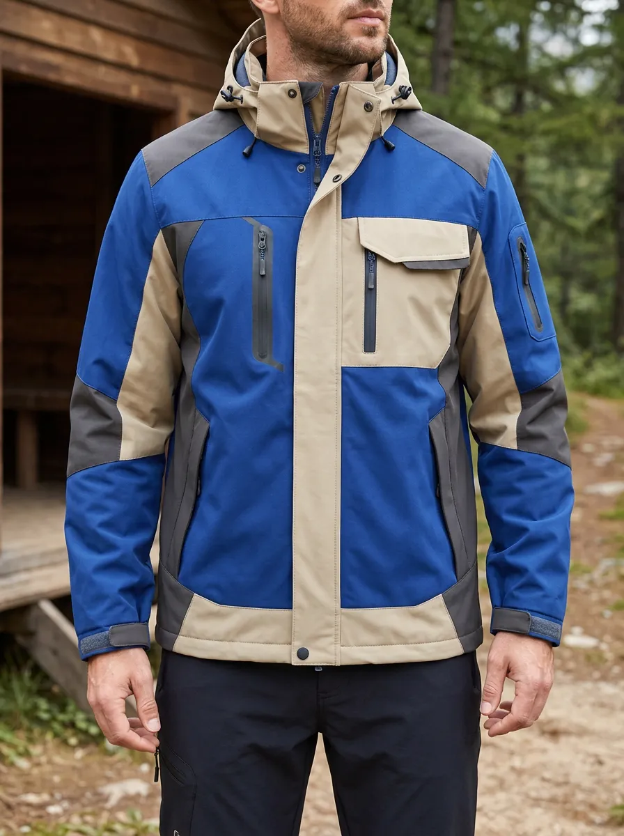 Men's Trailhead Hiking Outdoor Colorblock Multi-Pocket Hooded Jacket