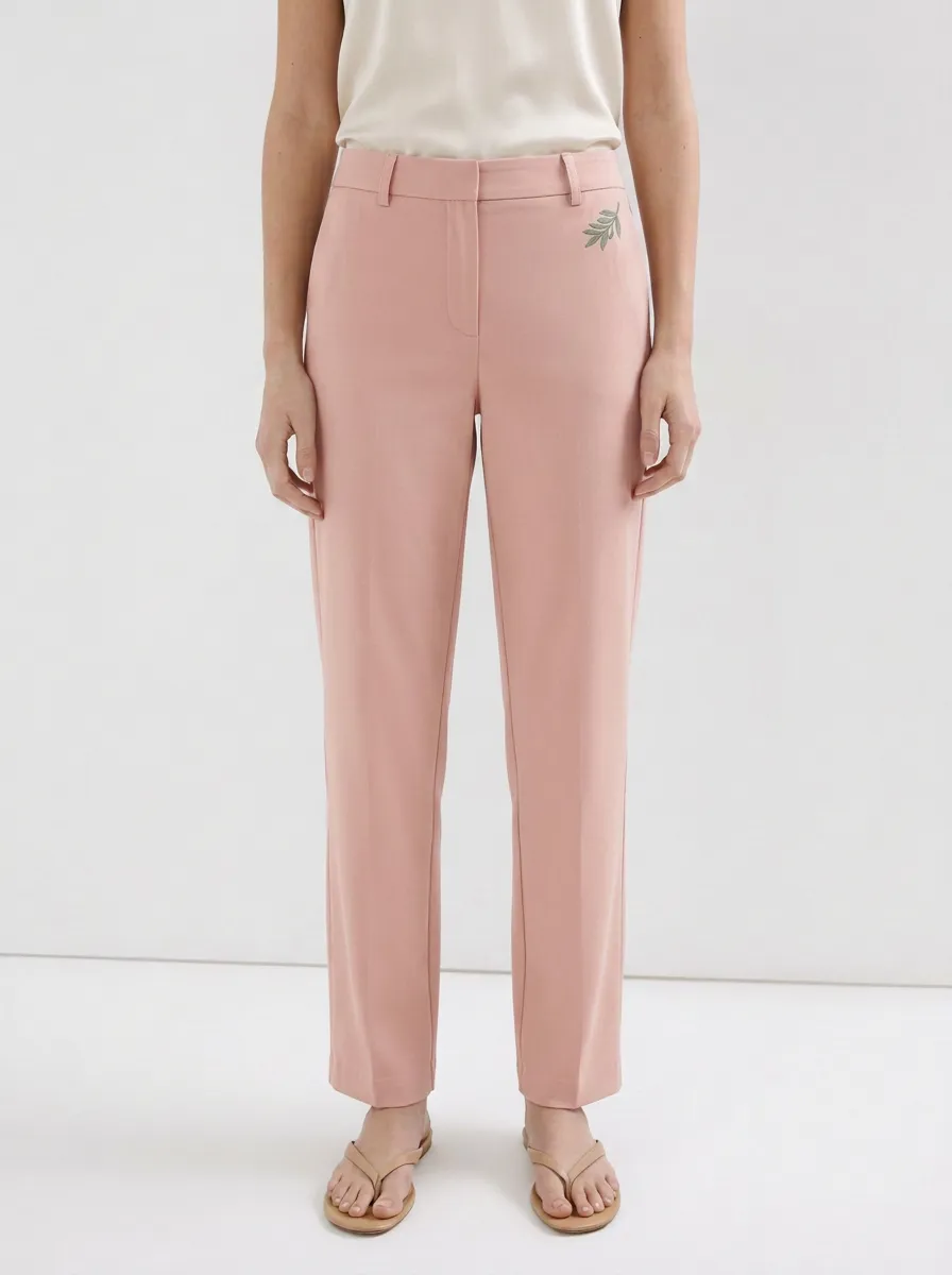 Women's Minimalist Nature Lover Olive Leaf Printed Mid-Rise Straight Pants