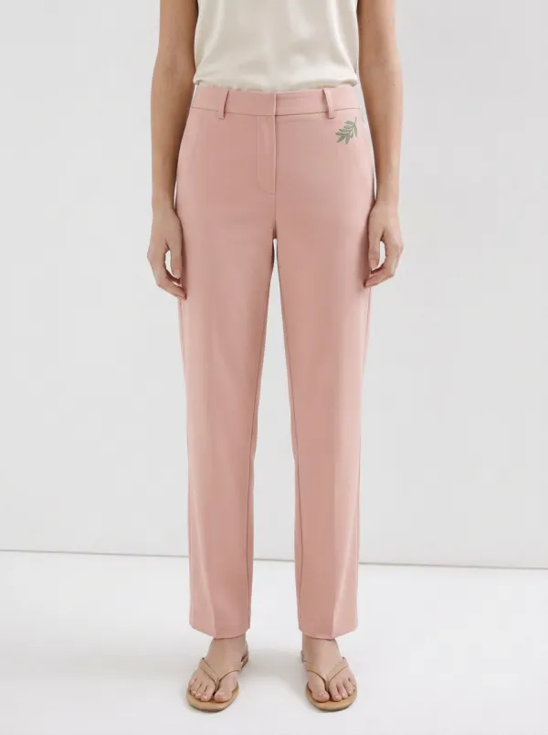Women's Minimalist Nature Lover Olive Leaf Printed Mid-Rise Straight Pants