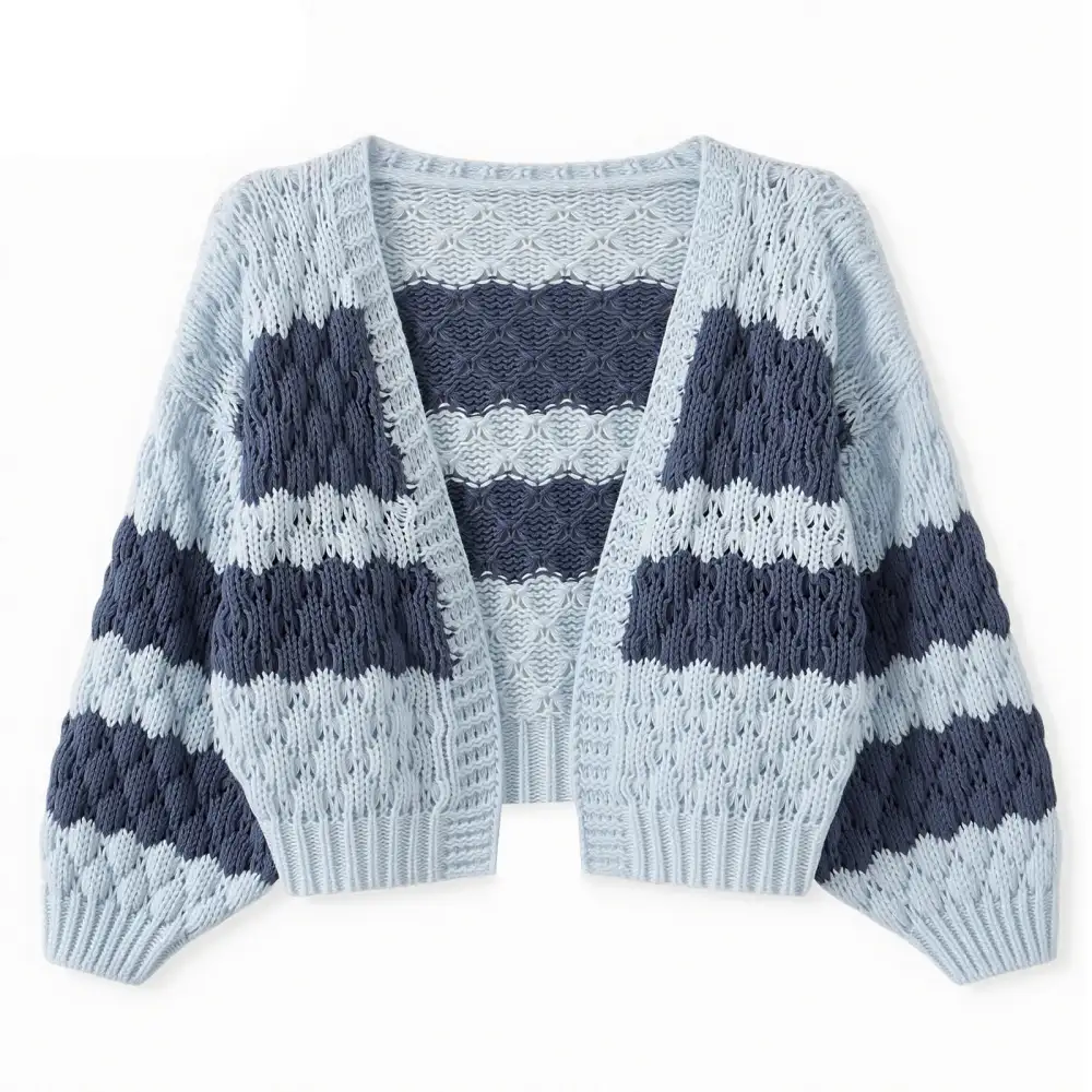 Block Long Sleeve Knit Short Cardigan