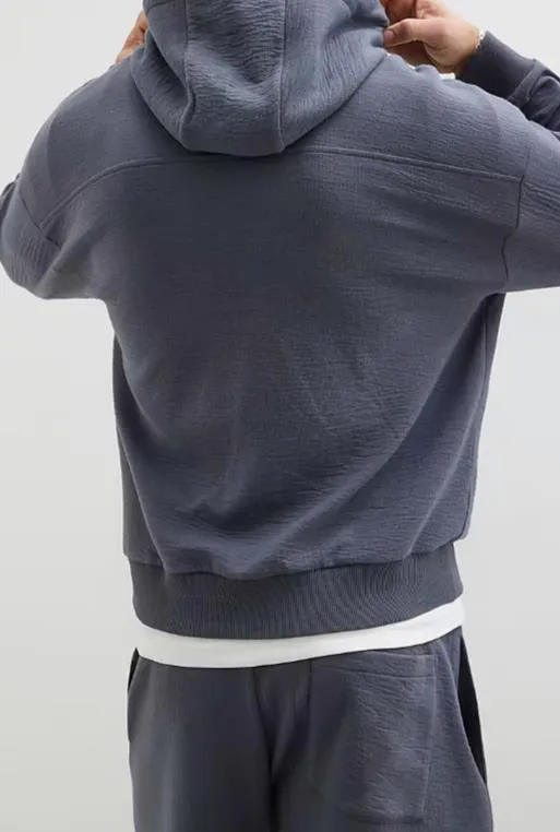 Men's Grey Textured Hoodie