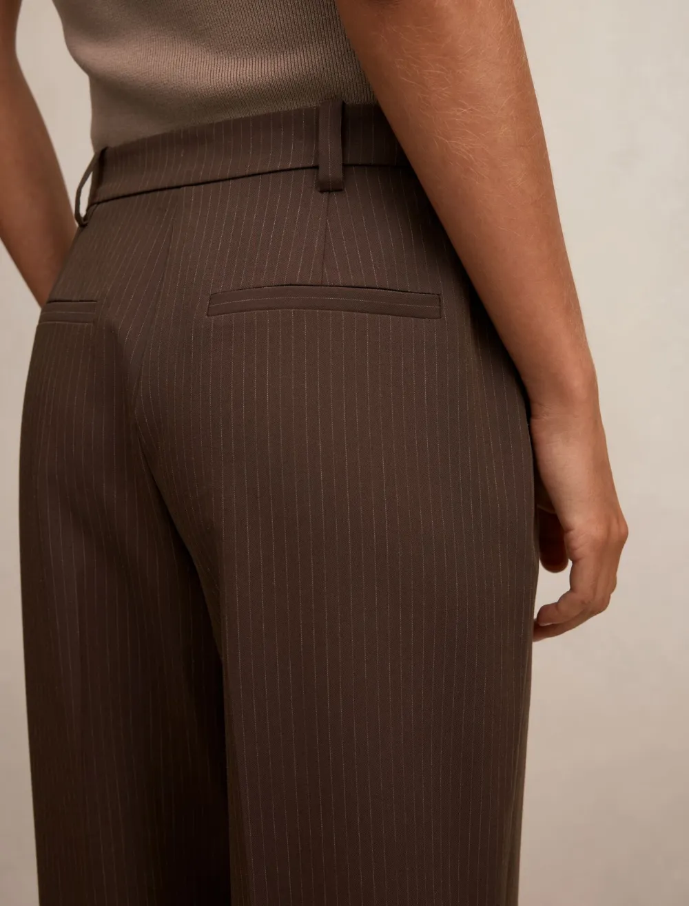 Dark Brown Pinstripe Mid Rise Pants