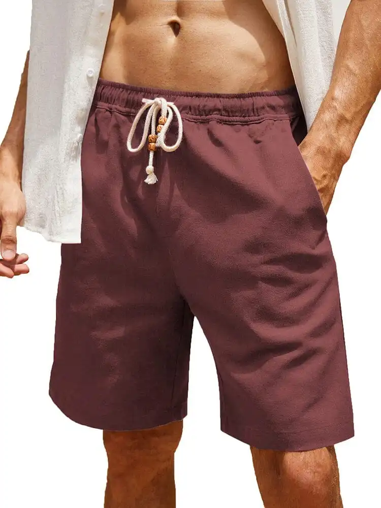 Casual Elastic Waist Linen Holiday Shorts