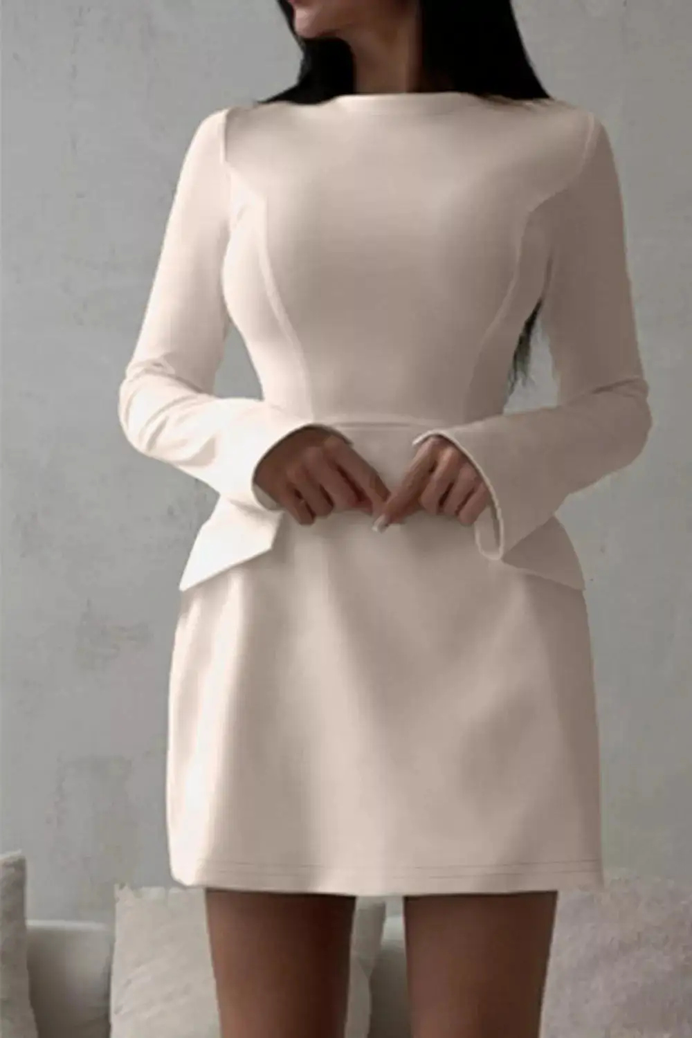 Long-Sleeve Mini Dress With Flap Pockets