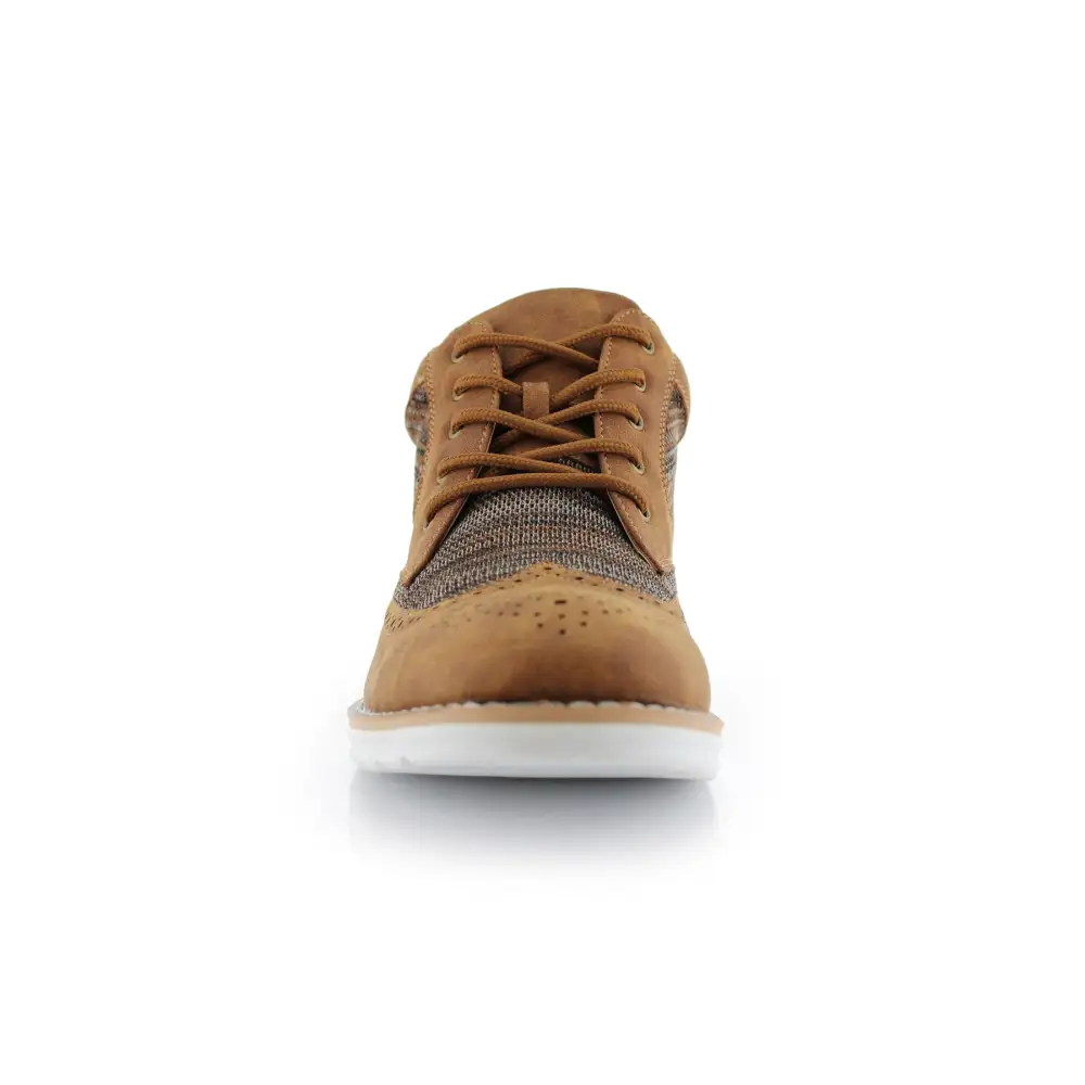 Faux-Suede Suede Faux-Leather Brogue Boots