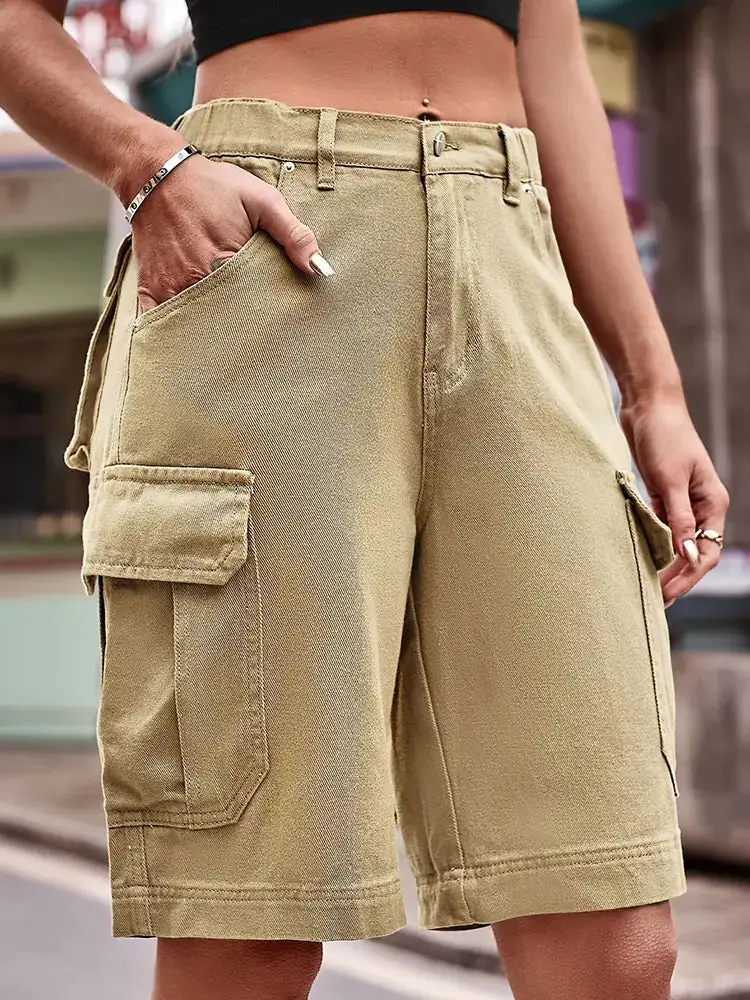 Elastic Waist Denim Shorts