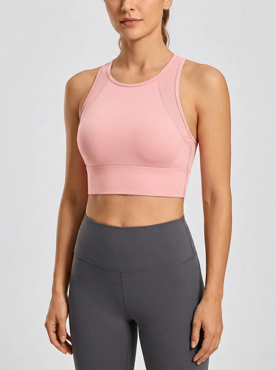 Women's High-Neck Racerback Paneled Sports Bra