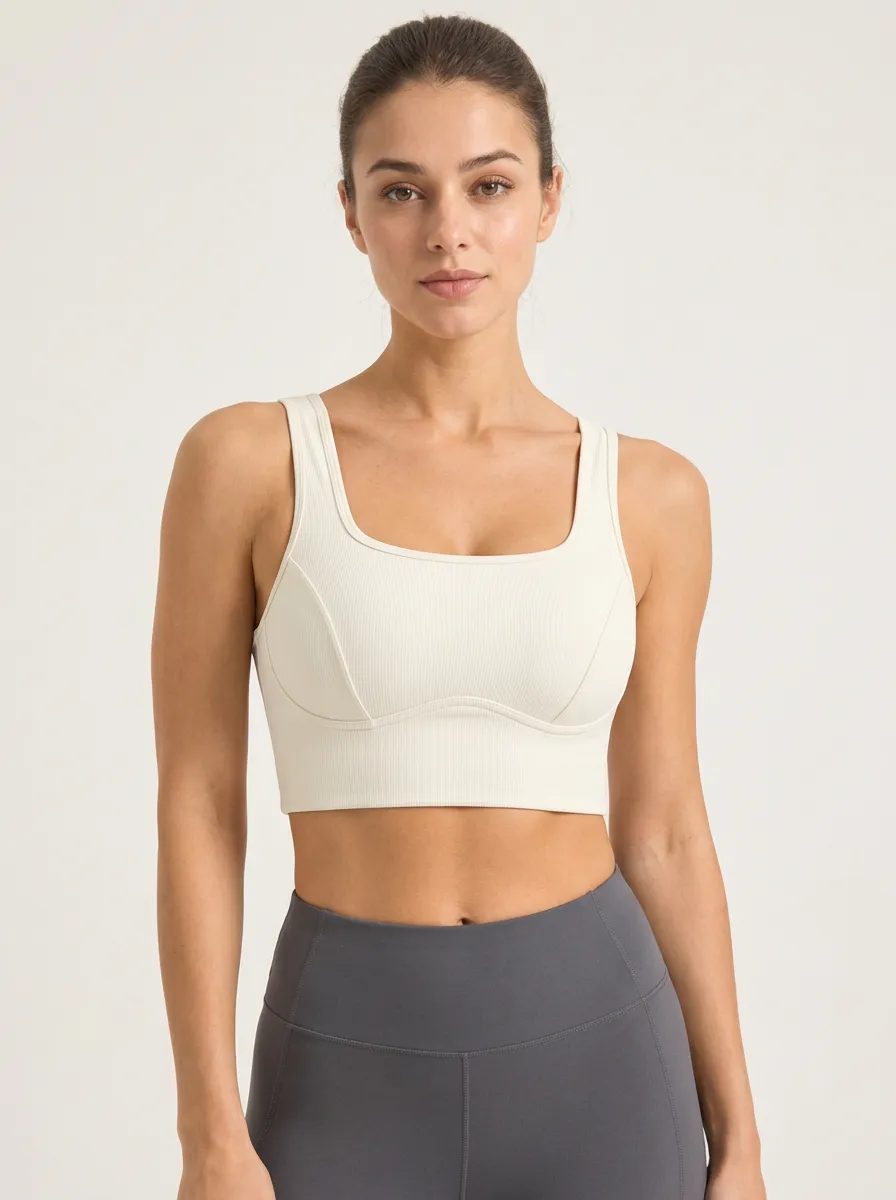 Women's Square Neck Ribbed Printed Tank Style Bra