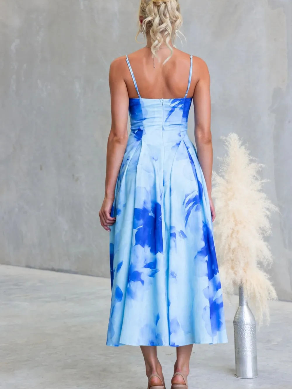 Simple Print Spaghetti Strap Midi Dress