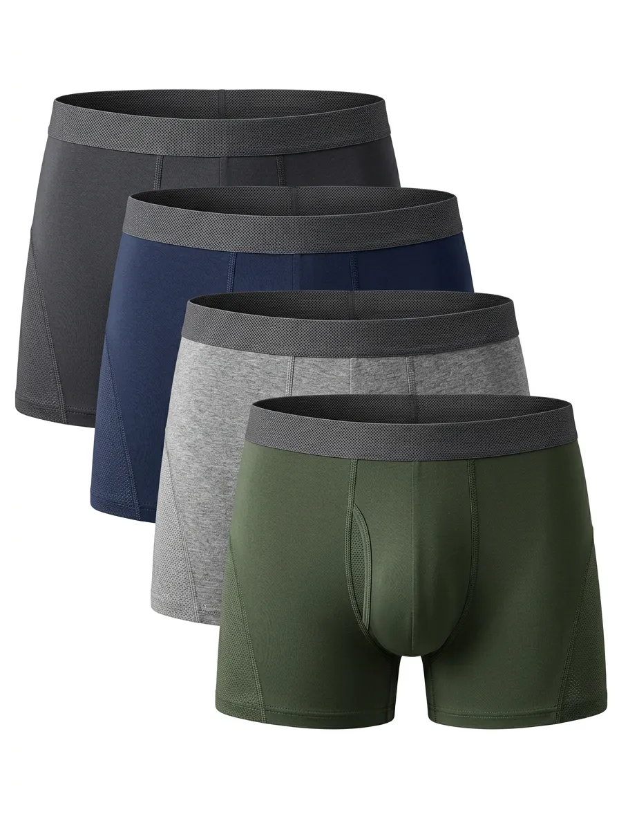 Men's Four-Pack Athletic Comfort Multi-Color Mesh Panel Boxer Briefs