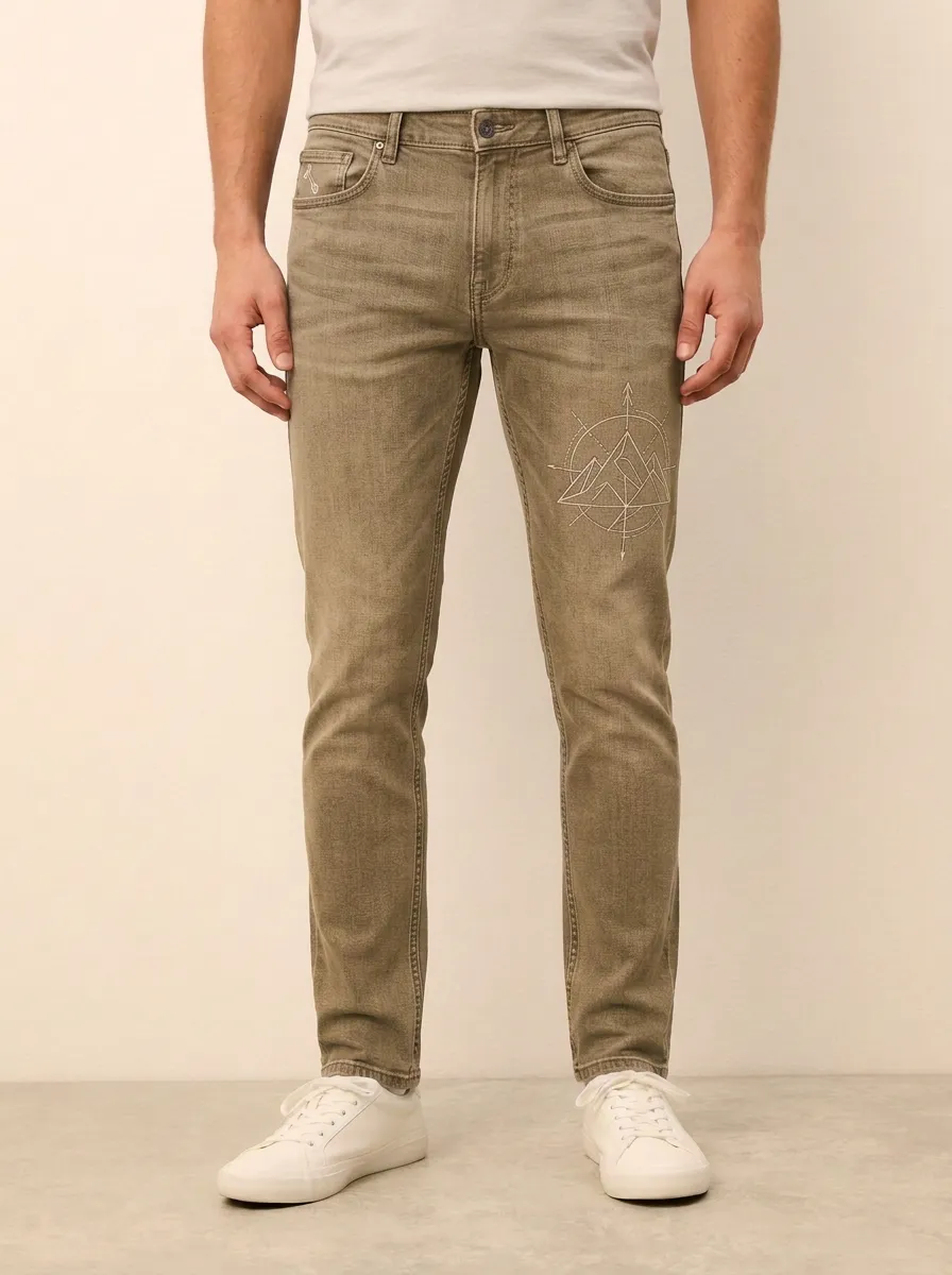 Men's Ridge Mountain Compass Graphic Printed Stretch Jeans