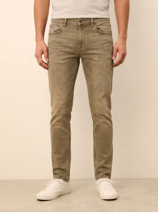 Men's Ridge Mountain Compass Graphic Printed Stretch Jeans