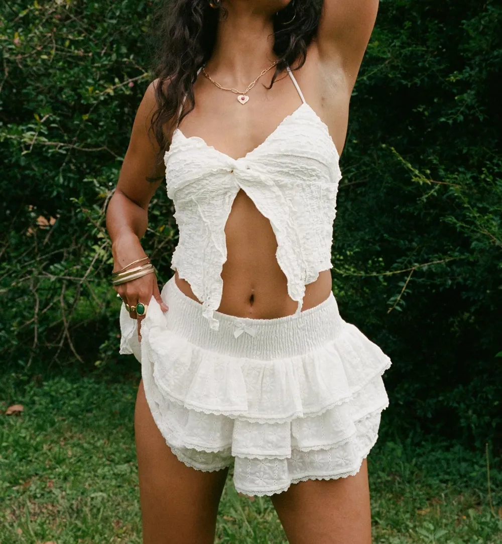 White Tiered Floral Skort