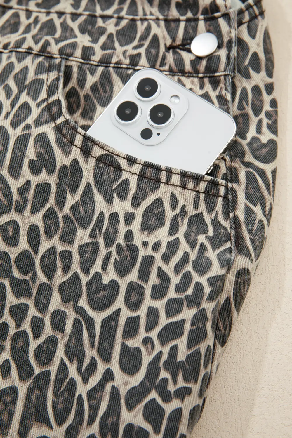 Leopard Print Straight Leg Loose Overall Denim Pants
