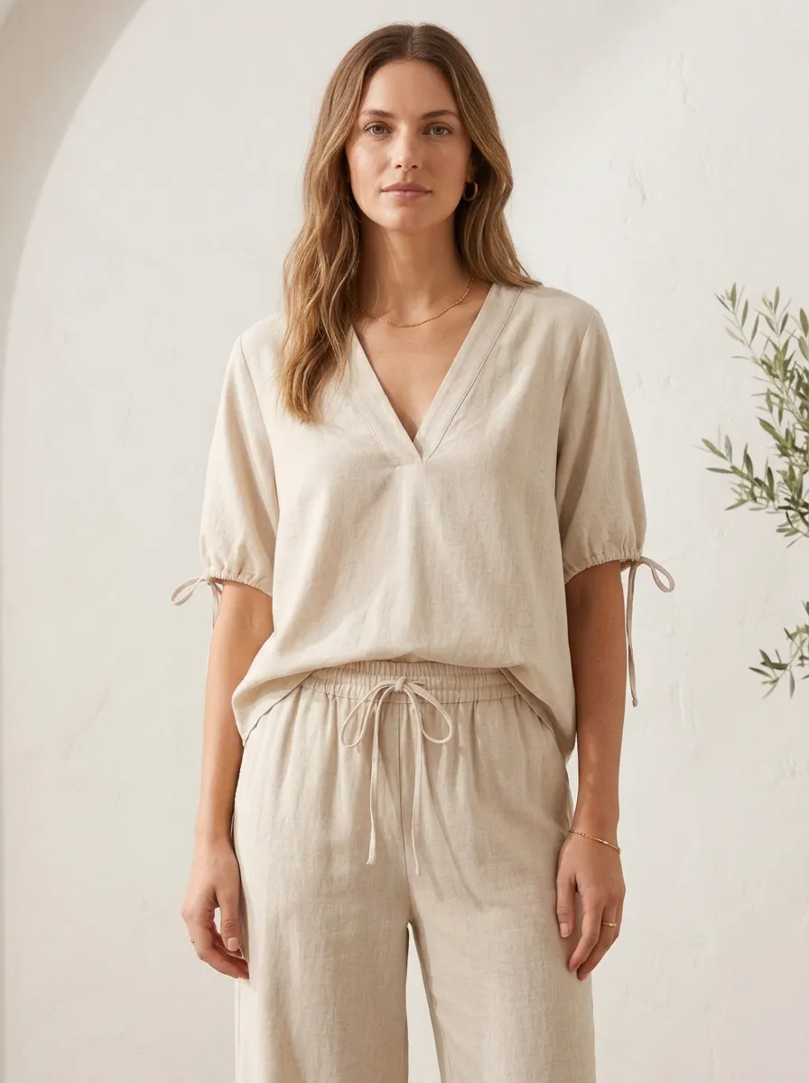 Classic Short-Sleeve Women's V-Neck Casual Lounge Set