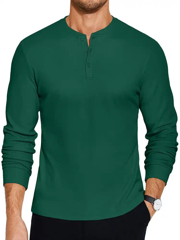 Ribbed Knit Henley T-Shirt