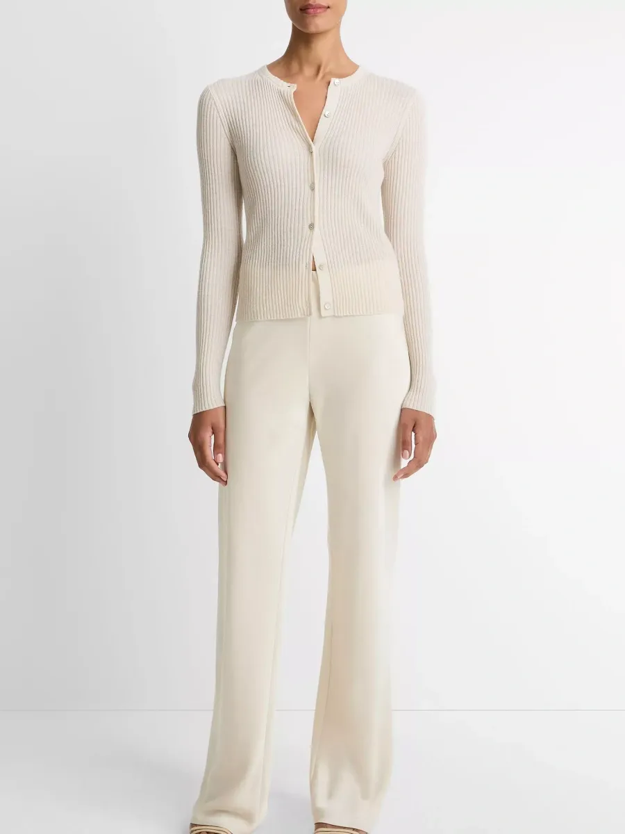 Ribbed Round Neck Cardigan