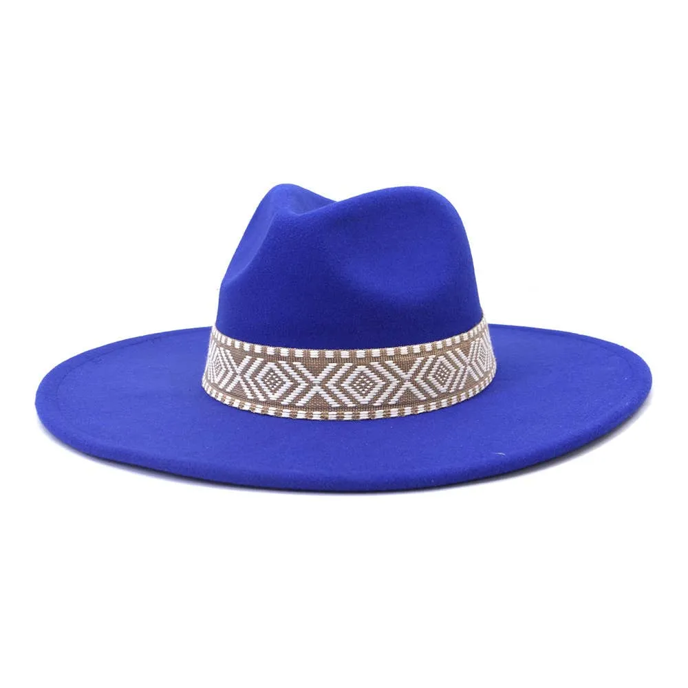 Big Brim Peach Heart Top Aztec Pattern Belt Jazz Hat