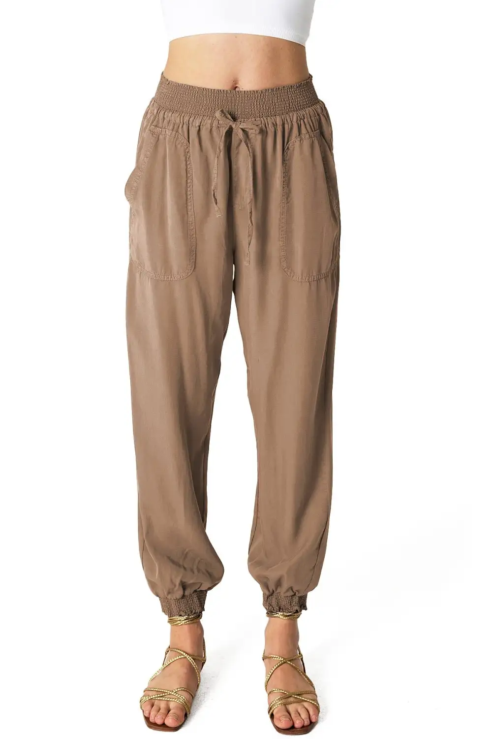 Solid Color Elastic Waist Joggers