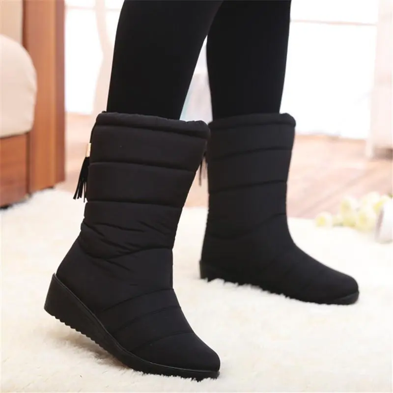 Mid-Calf Snow Boots Faux Fur Lined Waterproof Snow Boots