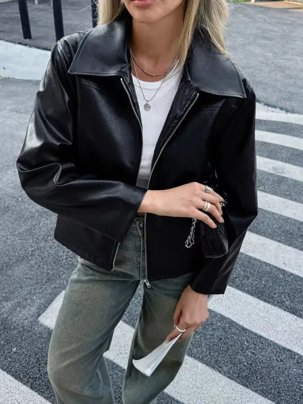 Zip Up Leather Jacket