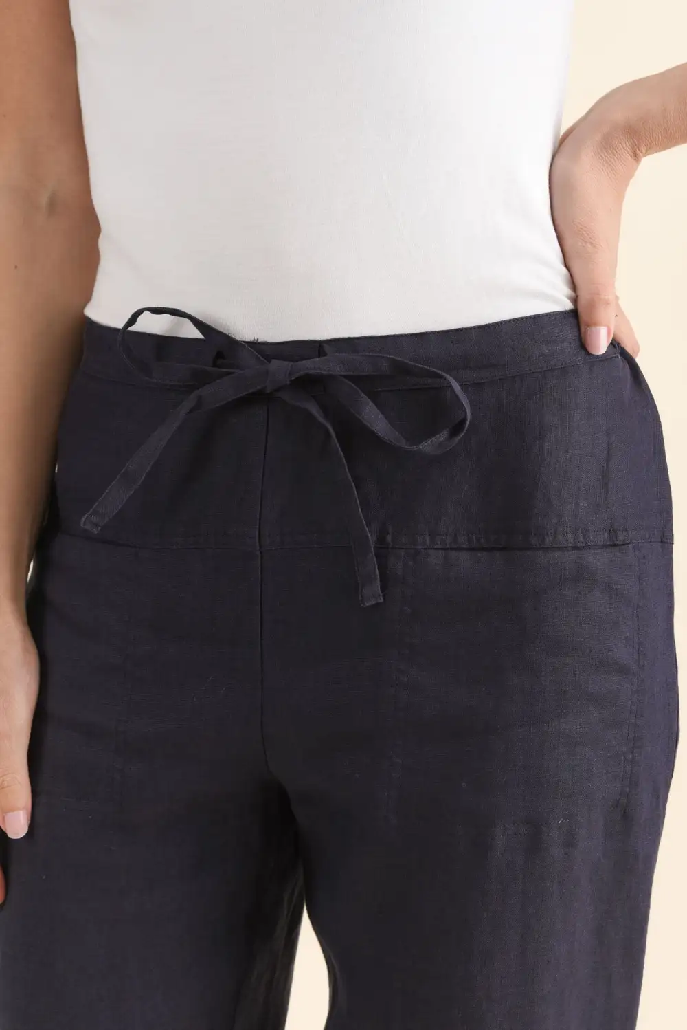 Linen Pants With High Rise And Drawstring