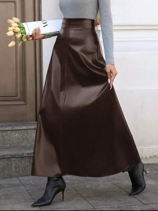 Line Faux Leather Skirt