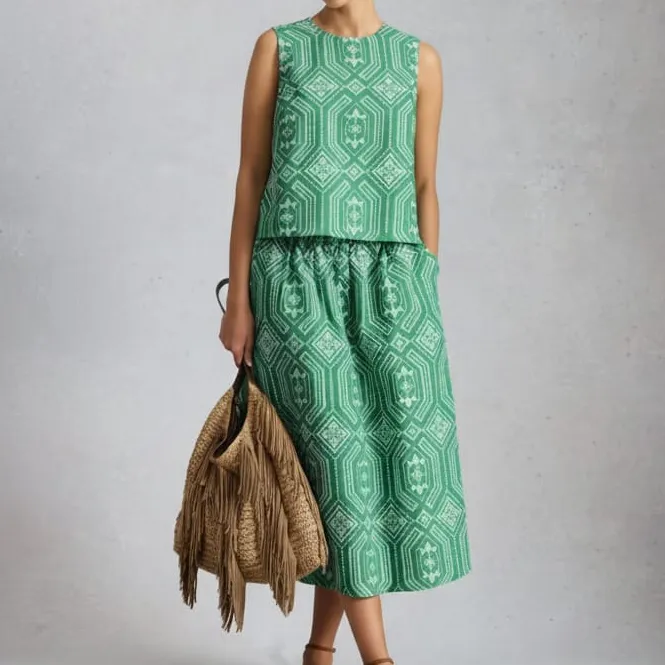 Embroidered A-Line Midi Skirt