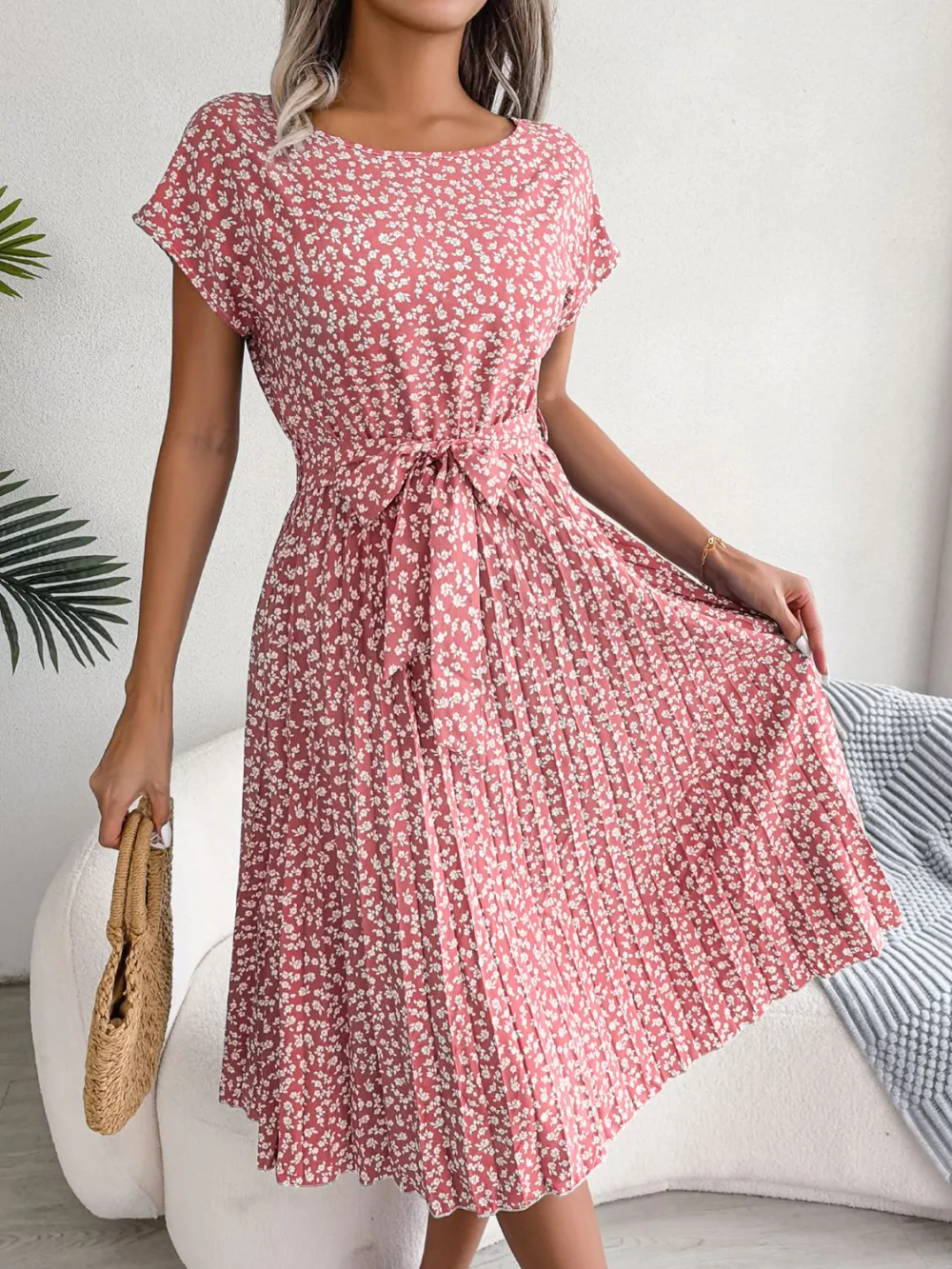 Soft Pleated Floral Dress