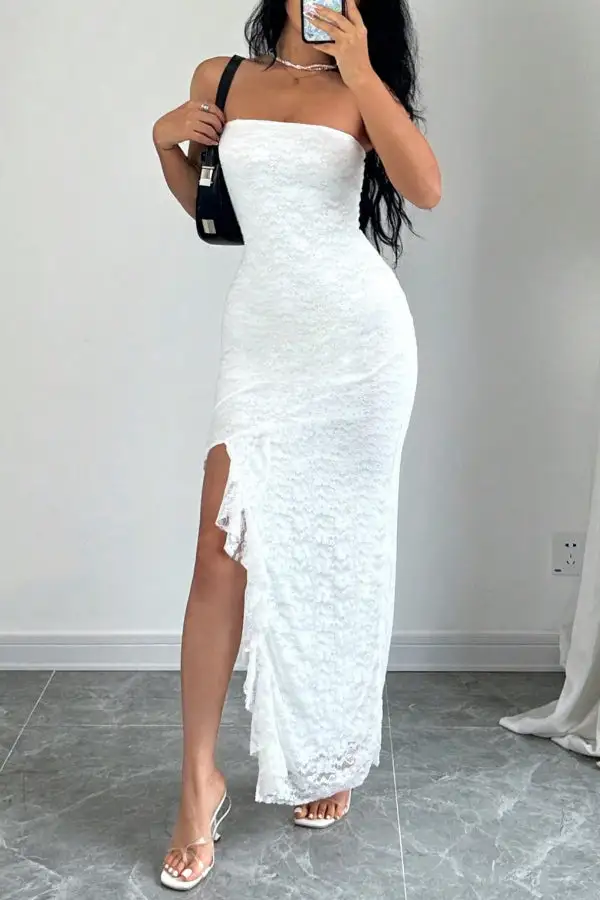 Versatile Ruffled Ruffle Sleeve And Flowing Maxi Skirt Set
