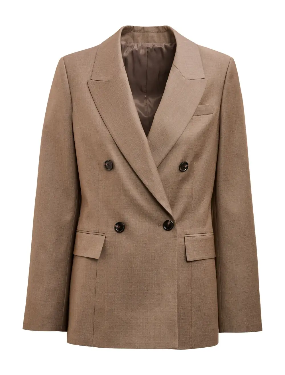 Warm Taupe Double-Breasted Tailored Blazer