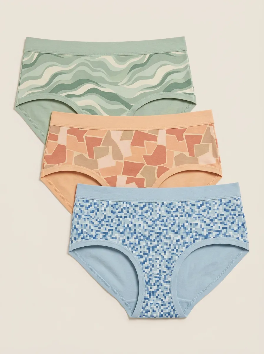 Women's Abstract Geometric Pixel Printed Three Pack Briefs