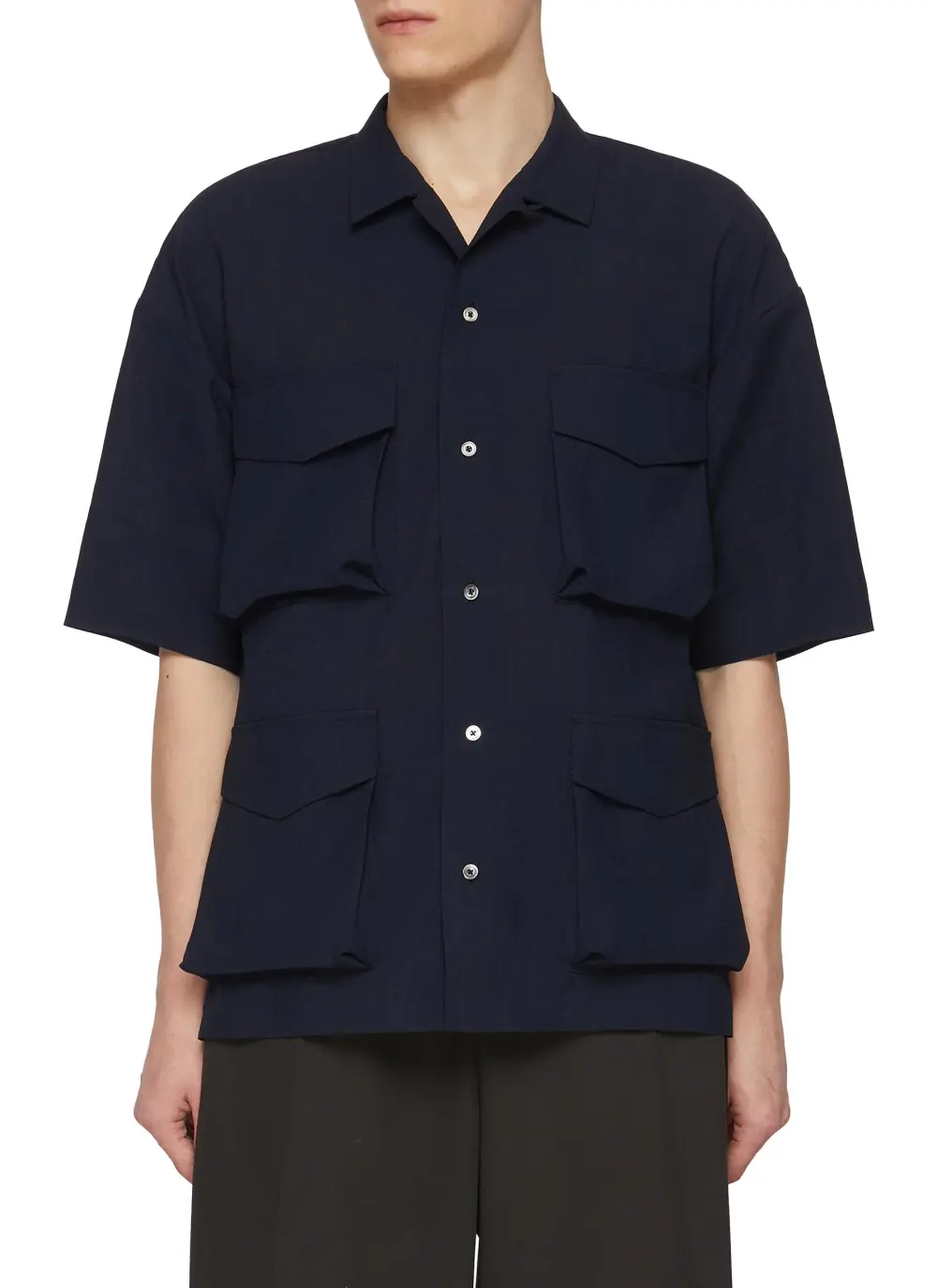 Simple Soft Multifunctional Pocket Lape Dark Blue Shirt